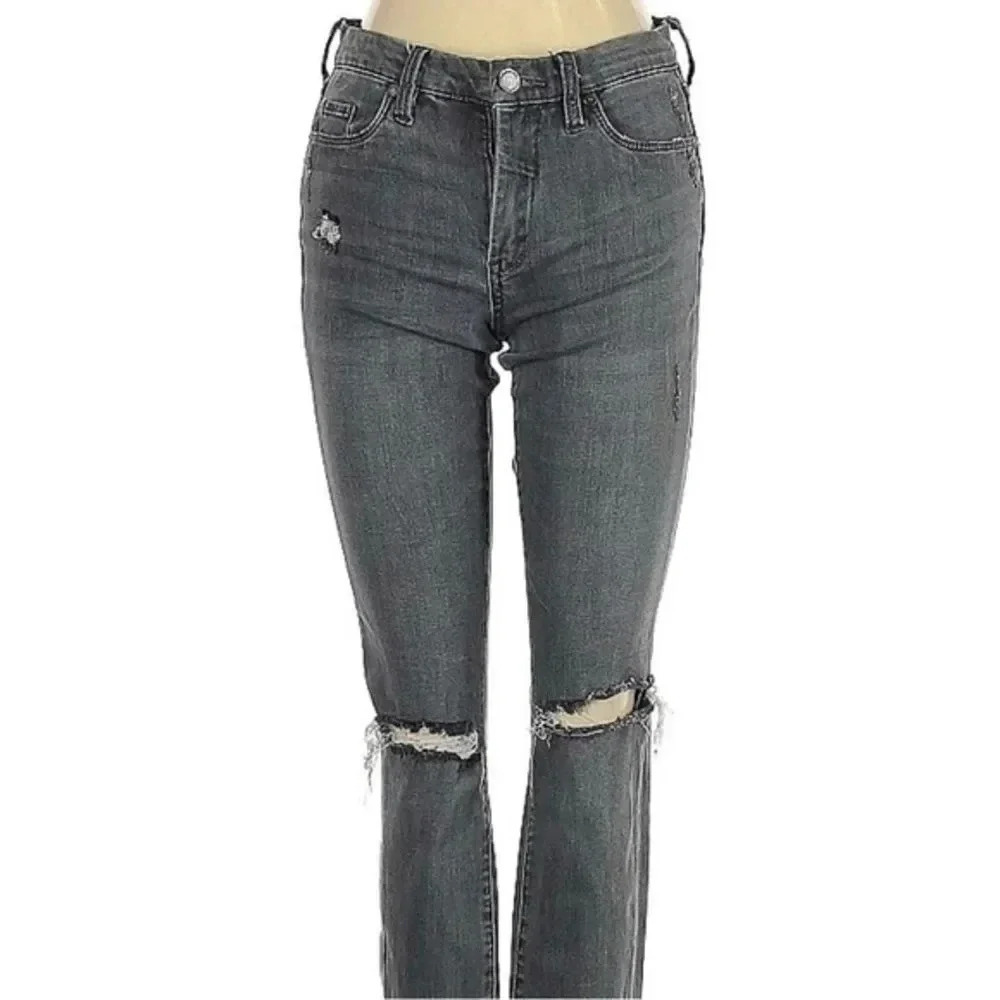 BlankNYC Grey Distressed Mid Rise Ankle Frayed Raw Tequila Skinny Jeans sz 27 - Picture 2 of 9